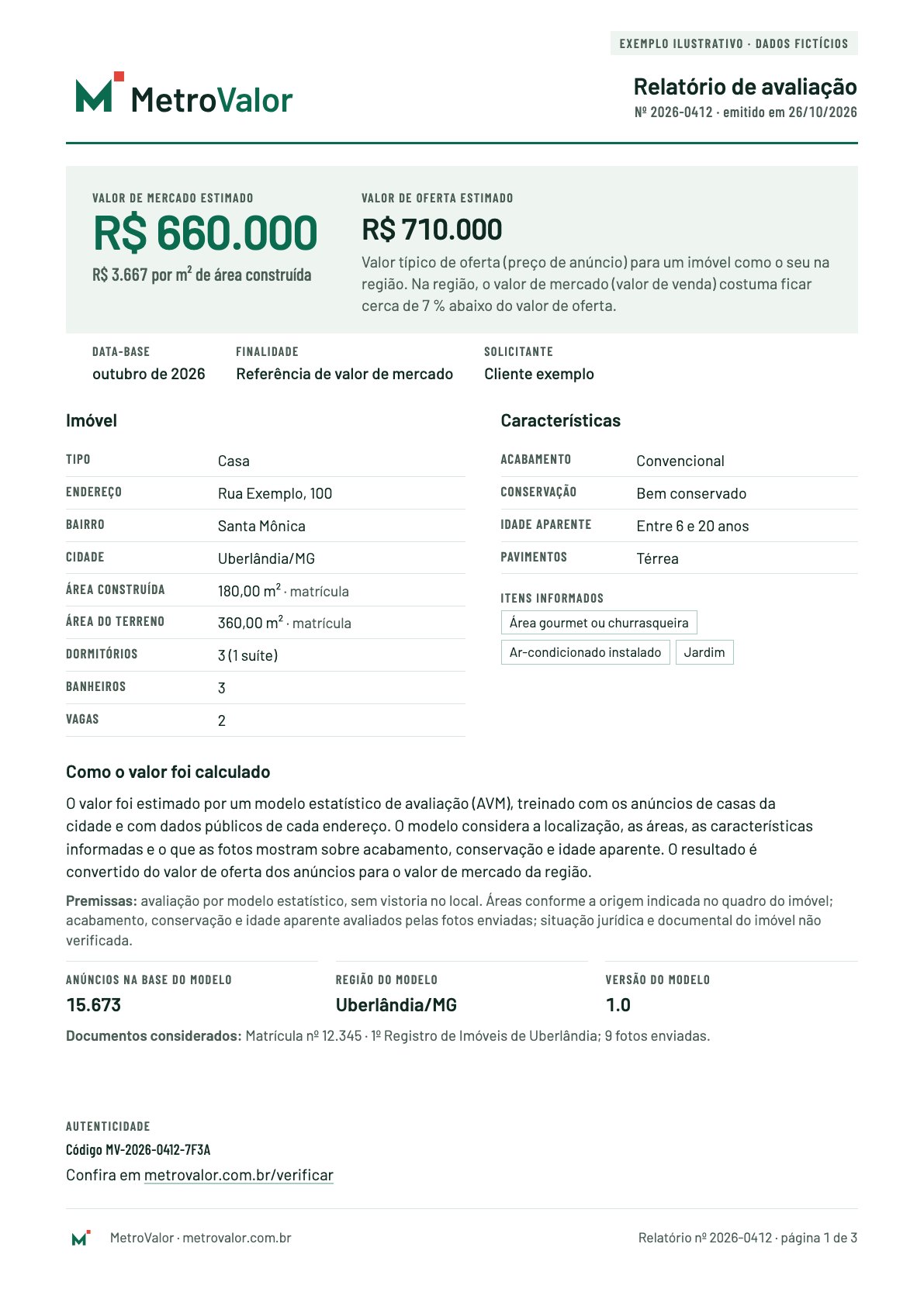 Relatório de avaliação de exemplo, página 1